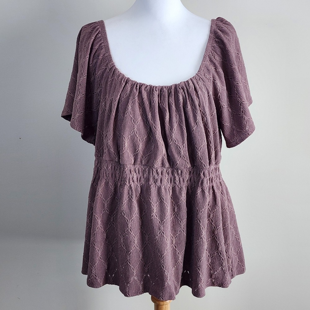 Addition Elle Smocked Waist Blouse Womens 2X Flutter Sleeve Prairie Cottagecore